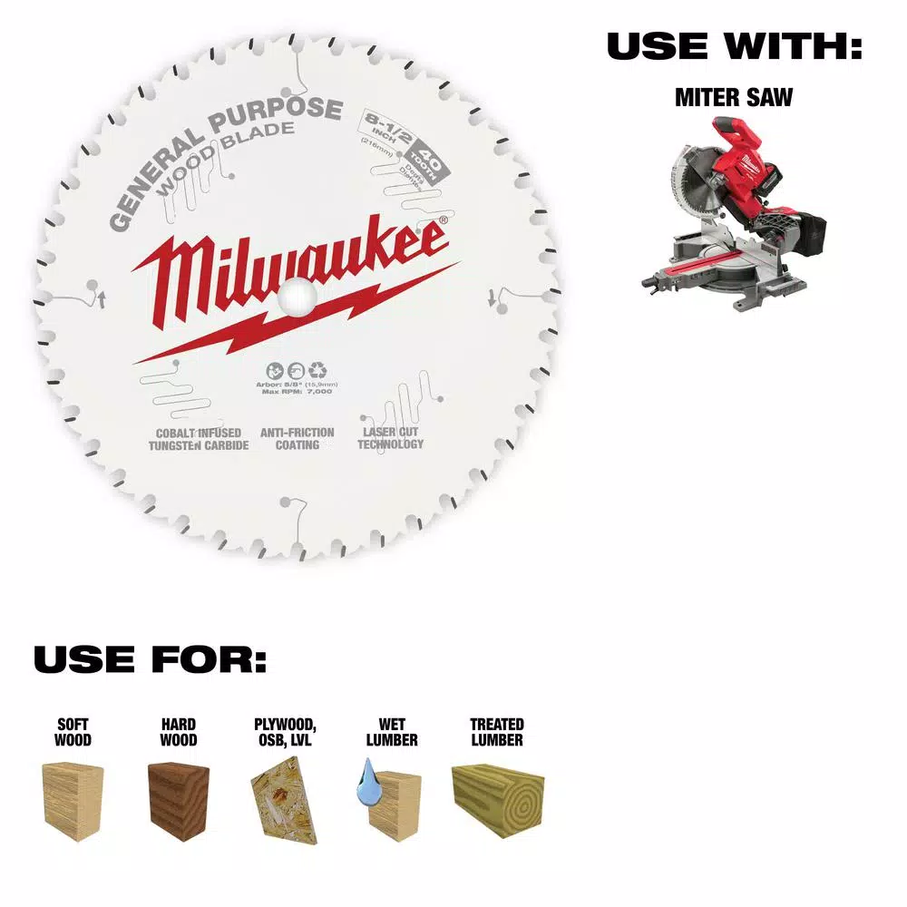 Cheapest 🧨 Milwaukee 8-1/2 In. X 40-Tooth General Purpose Circular Saw Blade 🎉 -saw-blades Shop unnamed file 1058