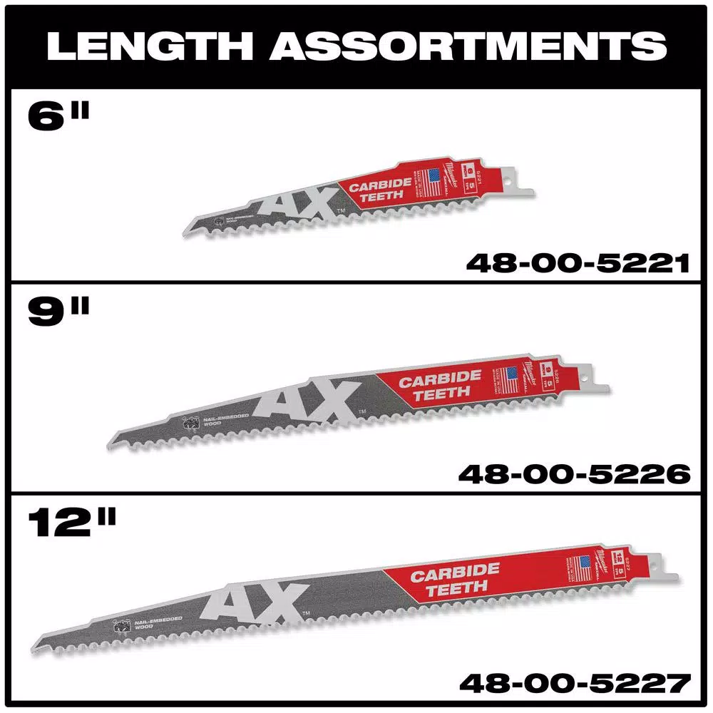 Best Sale 👏 Milwaukee 9 In. 5 Teeth Per In. AX Carbide Teeth Demolition Nail Embedded Wood Cutting SAWZALL Reciprocating Saw Blades (3 Pack) 👏 7 Best Sale 👏 Milwaukee 9 In. 5 Teeth Per In. AX Carbide Teeth Demolition Nail Embedded Wood Cutting SAWZALL Reciprocating Saw Blades (3 Pack) 👏 - Image 5