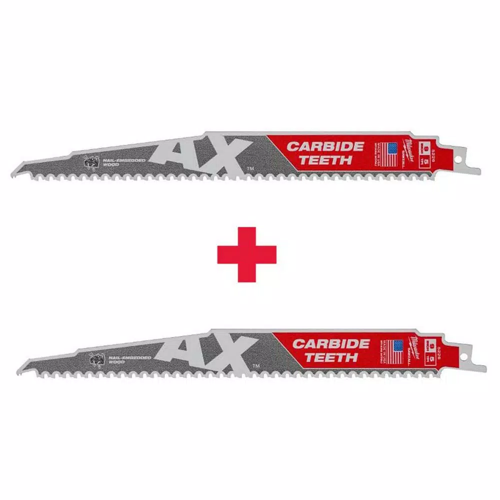 Outlet 🎁 Milwaukee 9 In. 5 TPI AX Carbide Teeth Demo Nail Embedded Wood Cutting SAWZALL Reciprocating Saw Blade (2-Pack) 🎁