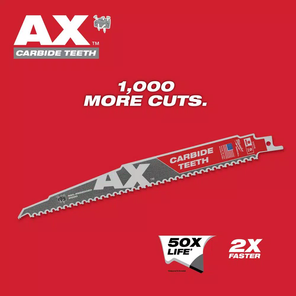 Outlet 🎁 Milwaukee 9 In. 5 TPI AX Carbide Teeth Demo Nail Embedded Wood Cutting SAWZALL Reciprocating Saw Blade (2-Pack) 🎁 6 Outlet 🎁 Milwaukee 9 In. 5 TPI AX Carbide Teeth Demo Nail Embedded Wood Cutting SAWZALL Reciprocating Saw Blade (2-Pack) 🎁 - Image 4