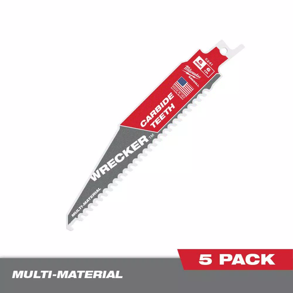 Hot Sale 🎁 Milwaukee 6 In. 6 TPI WRECKER Carbide Teeth Multi-Material Cutting SAWZALL Reciprocating Saw Blade (5-Pack) 🛒