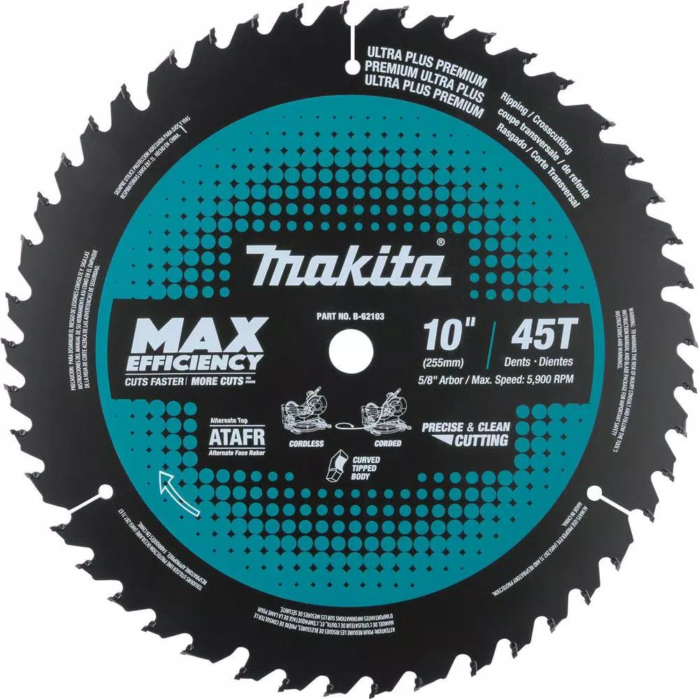 Flash Sale 😀 Makita 10 In. 45T Carbide-Tipped Max Efficiency Miter Saw Blade 🤩 -saw-blades Shop unnamed file 1350