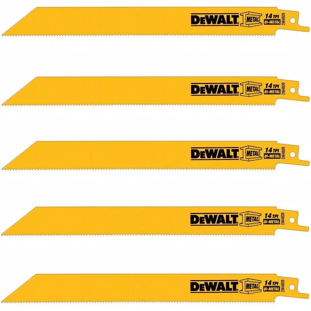 Best Sale ✔️ DEWALT 8 In. 14 Teeth Per In. Straight Back Bi-Metal Reciprocating Saw Blade (5-Pack) ✨