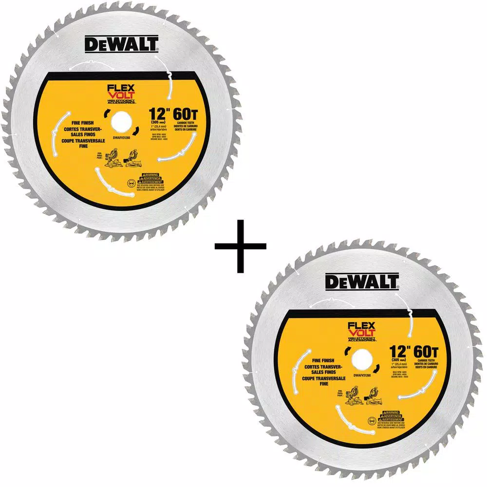 Best Sale 🔔 DEWALT FLEXVOLT 12 In. 60-Teeth Carbide-Tipped Miter Saw Blade (2-Pack) 🔥