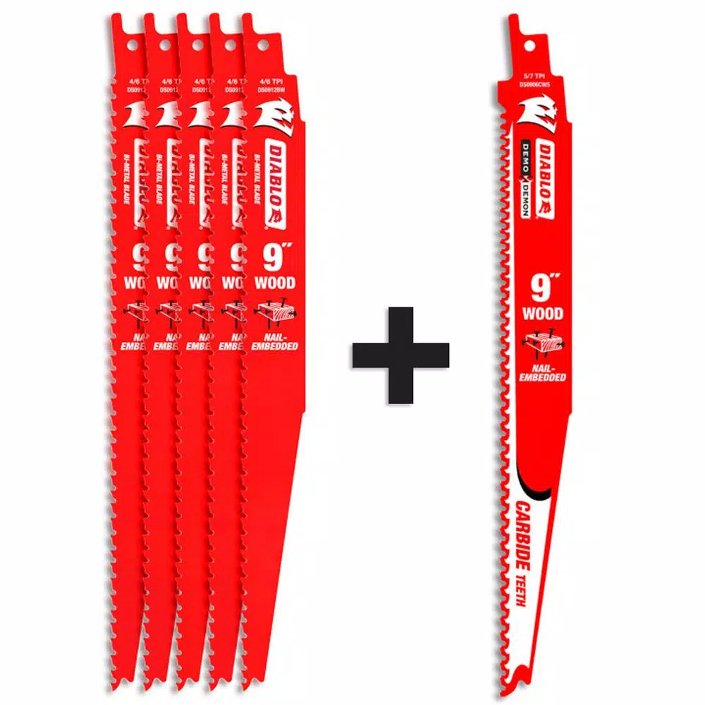 Best Pirce 🛒 DIABLO 9 In. 6/12 TPI Nail-Embedded Wood Reciprocating Saw Blades (5-Pack) With Bonus 9 In. Nail-Embedded Wood Carbide Blade 🥰