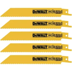 Budget 🛒 DEWALT 6 In. 10/14 Teeth Per In. Straight Back Bi Metal Reciprocating Saw Blade (5-Pack) 🎉