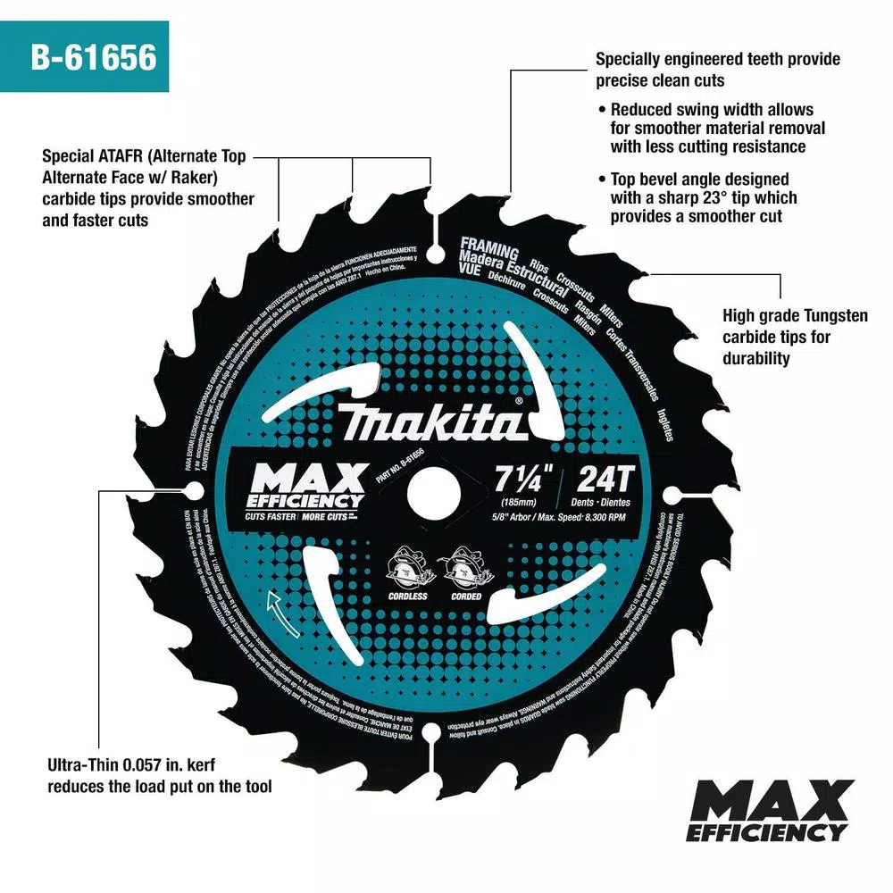 Brand new 🔔 Makita 7-1/4 In. 24T Carbide-Tipped Max Efficiency Ultra-Thin Kerf Circular Saw Blade, Framing (10-Pack) ✨ 4 Brand new 🔔 Makita 7-1/4 In. 24T Carbide-Tipped Max Efficiency Ultra-Thin Kerf Circular Saw Blade, Framing (10-Pack) ✨ - Image 2