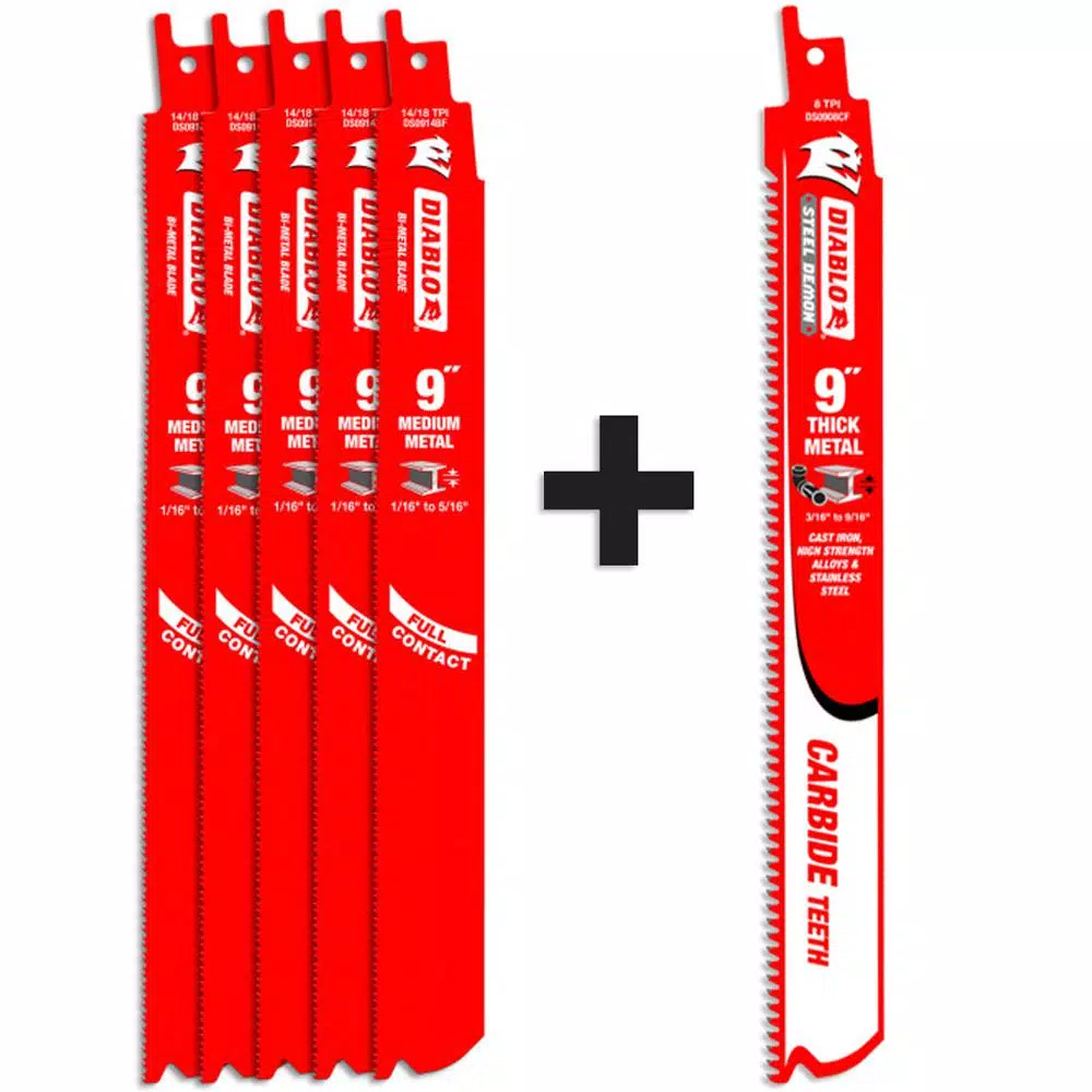 Wholesale 😍 DIABLO 9 In. 14/18 TPI Medium Metal Reciprocating Saw Blades (5-Pack) W/ Bonus 9 In. Thick Metal Carbide Blade ❤️ 3 Wholesale 😍 DIABLO 9 In. 14/18 TPI Medium Metal Reciprocating Saw Blades (5-Pack) W/ Bonus 9 In. Thick Metal Carbide Blade ❤️