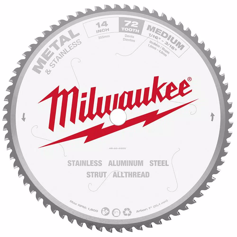 Brand new 👏 Milwaukee 14 In. X 72 Carbide Teeth Metal & Stainless Cutting Circular Saw Blade 👍 3 Brand new 👏 Milwaukee 14 In. X 72 Carbide Teeth Metal & Stainless Cutting Circular Saw Blade 👍