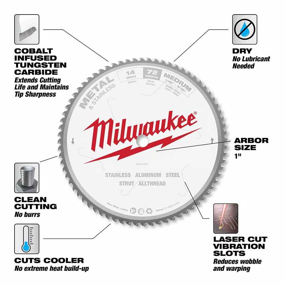Brand new 👏 Milwaukee 14 In. X 72 Carbide Teeth Metal & Stainless Cutting Circular Saw Blade 👍 5 Brand new 👏 Milwaukee 14 In. X 72 Carbide Teeth Metal & Stainless Cutting Circular Saw Blade 👍 - Image 3