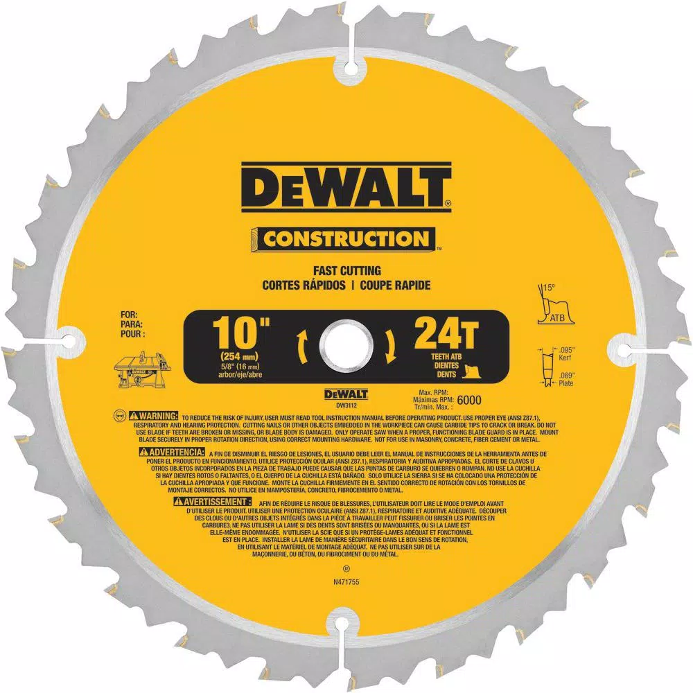 Outlet 🤩 DEWALT Construction 10 In. 24-Teeth Thin Kerf Table Saw Blade ✨ 3 Outlet 🤩 DEWALT Construction 10 In. 24-Teeth Thin Kerf Table Saw Blade ✨