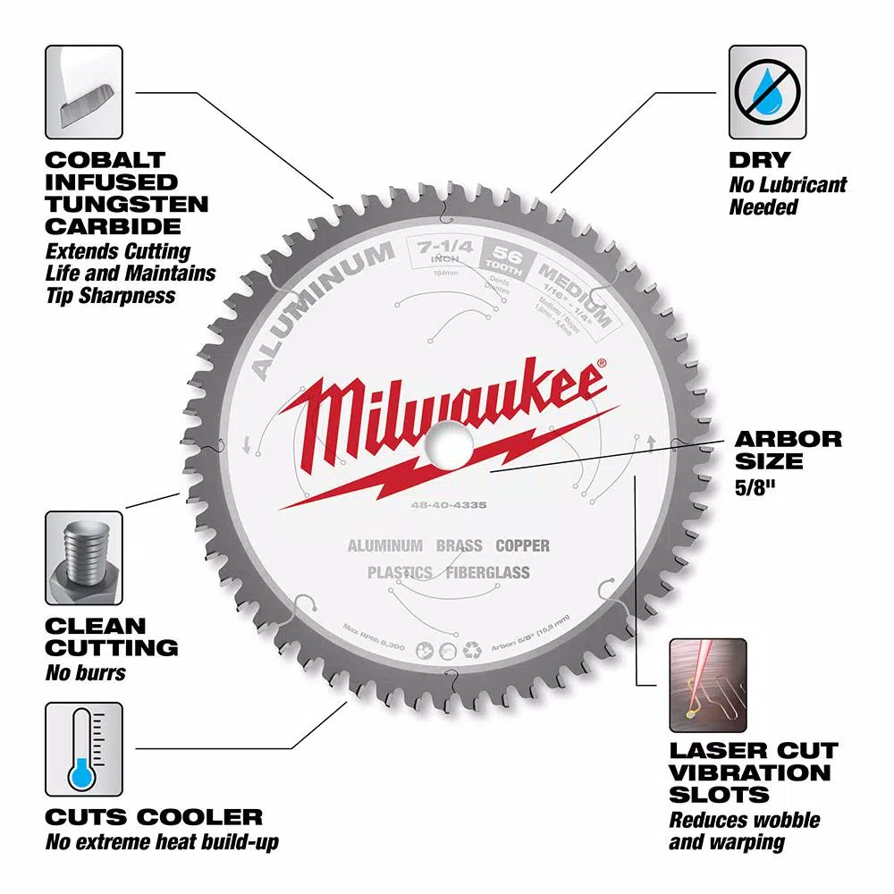 Best Sale ❤️ Milwaukee 7-1/4 In. X 56 Carbide Teeth Aluminum Cutting Circular Saw Blade 🌟 5 Best Sale ❤️ Milwaukee 7-1/4 In. X 56 Carbide Teeth Aluminum Cutting Circular Saw Blade 🌟 - Image 3