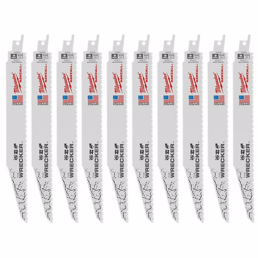Coupon 💯 Milwaukee 9 In. 7/11 Teeth Per In. WRECKER Demolition Mutli-Material Cutting SAWZALL Reciprocating Saw Blades (10 Pack) 👍