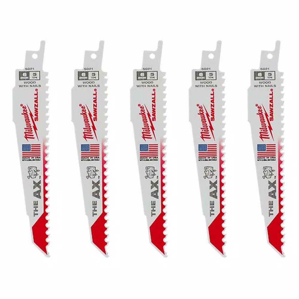 Hot Sale โค๏ธ Milwaukee 6 In. 5 TPI AX Nail Embedded Wood Cutting SAWZALL Reciprocating Saw Blades (5-Pack) ๐ 3 Hot Sale โค๏ธ Milwaukee 6 In. 5 TPI AX Nail Embedded Wood Cutting SAWZALL Reciprocating Saw Blades (5-Pack) ๐