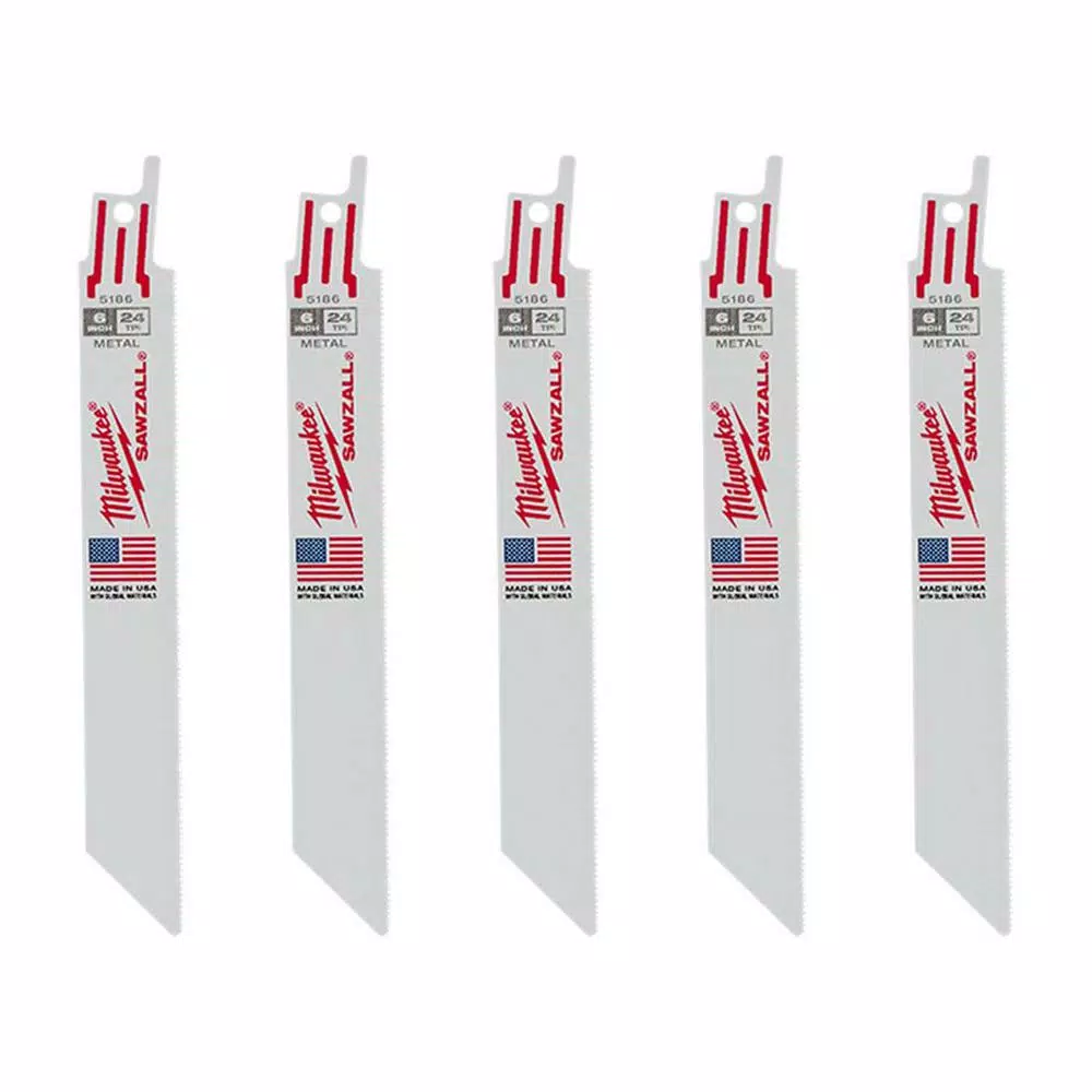 Wholesale 🎁 Milwaukee 6 In. 24 Teeth Per In. Thin Metal Cutting SAWZALL Reciprocating Saw Blades (5 Pack) 😀