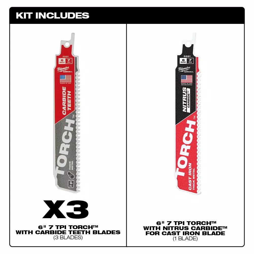 Brand new ๐งจ Milwaukee 6 In. 7 TPI TORCH Carbide Teeth Thick Metal Cutting SAWZALL Reciprocating Saw Blade With Nitrus Carbide Blade (4-Pack) ๐ 4 Brand new ๐งจ Milwaukee 6 In. 7 TPI TORCH Carbide Teeth Thick Metal Cutting SAWZALL Reciprocating Saw Blade With Nitrus Carbide Blade (4-Pack) ๐ - Image 2
