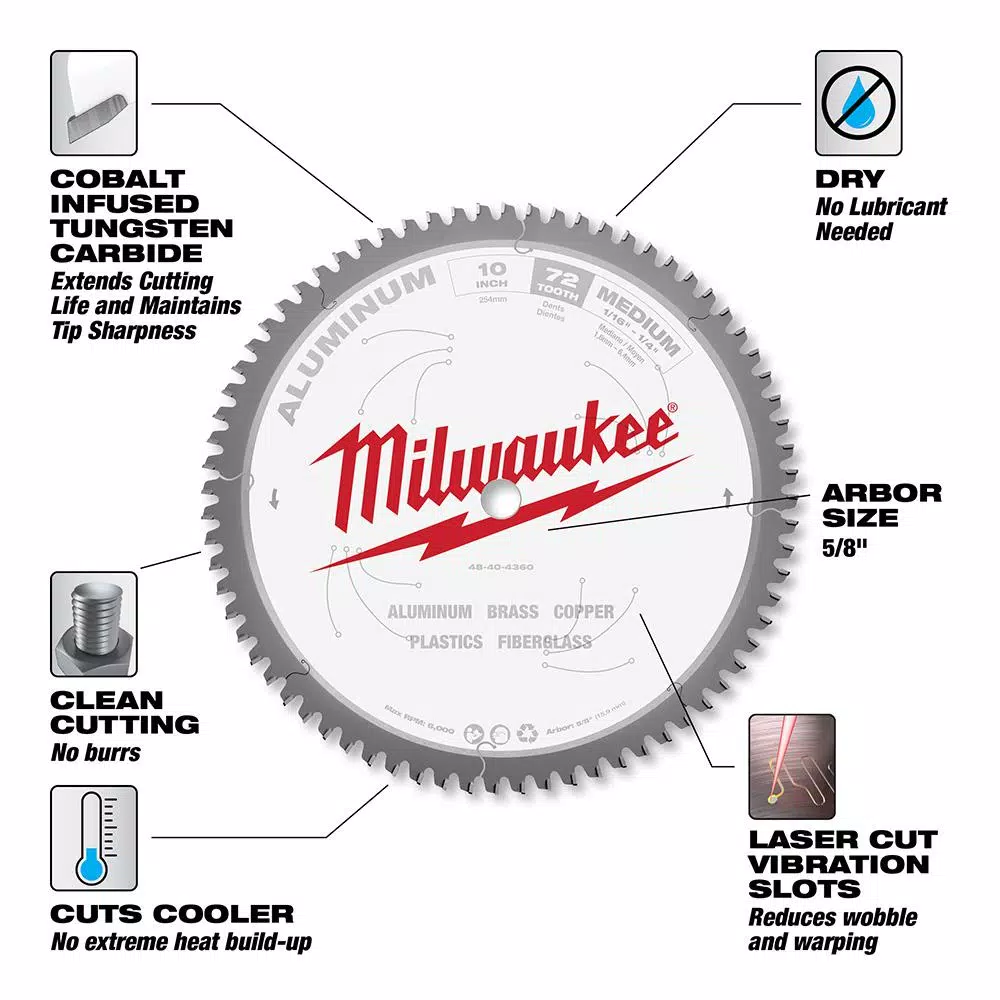 Promo π₯° Milwaukee 10 In. X 72 Carbide Teeth Aluminum Cutting Circular Saw Blade β 5 Promo π₯° Milwaukee 10 In. X 72 Carbide Teeth Aluminum Cutting Circular Saw Blade β - Image 3