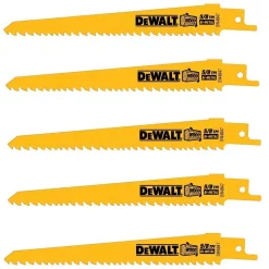 Best Sale 🛒 DEWALT 6 In. 5/8 Teeth Per In. Taper Back Bi-Metal Reciprocating Saw Blade (5-Pack) 🔥
