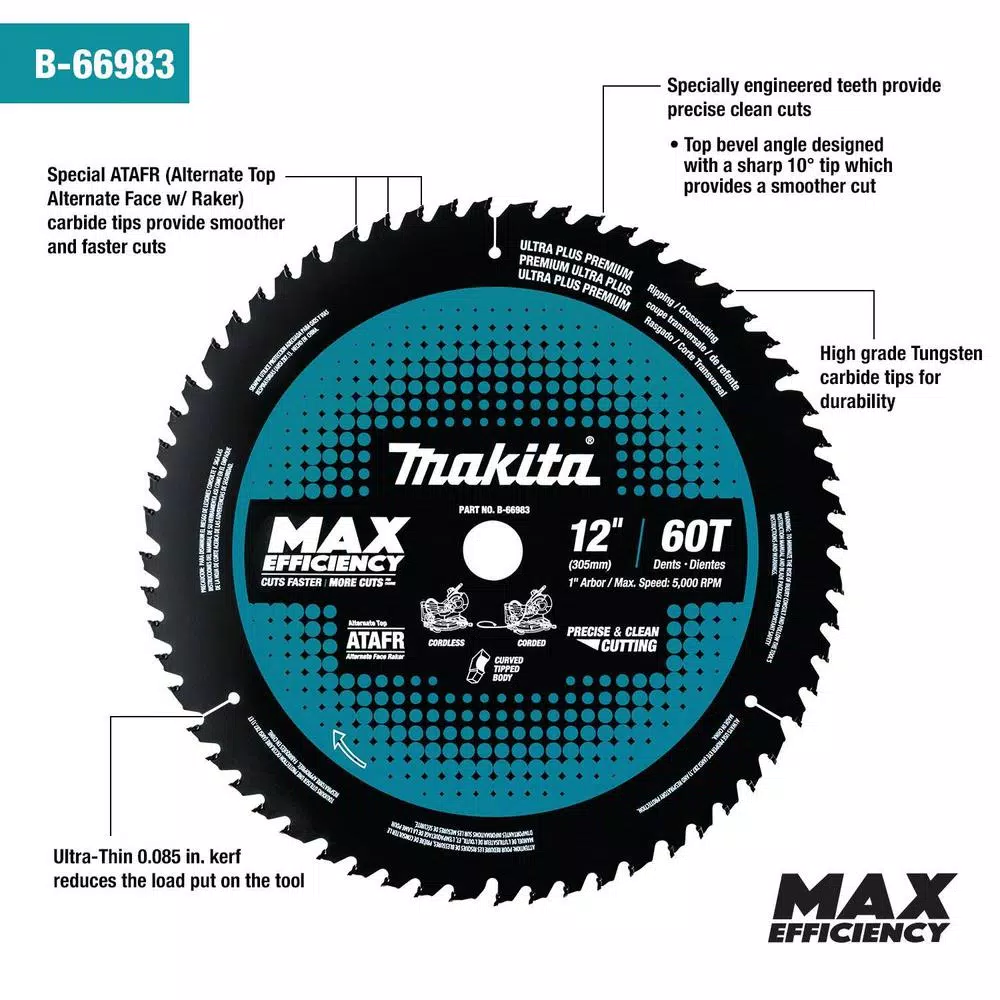 Top 10 ๐งจ Makita 12 In. 60T Carbide-Tipped Max Efficiency Miter Saw Blade ๐ 4 Top 10 ๐งจ Makita 12 In. 60T Carbide-Tipped Max Efficiency Miter Saw Blade ๐ - Image 2