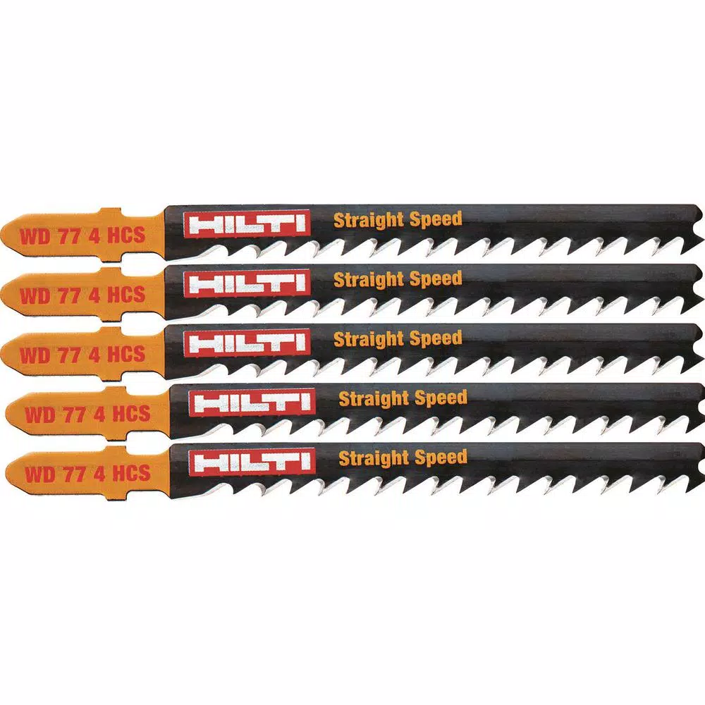 Promo ⭐ Hilti 3 In. 6 TPI WD 77 4 High Carbon Steel T-Shank Premium Jig Saw Blade For Cutting Wood Up To 50 Mm Thick (5-Pack) ✨ 3 Promo ⭐ Hilti 3 In. 6 TPI WD 77 4 High Carbon Steel T-Shank Premium Jig Saw Blade For Cutting Wood Up To 50 Mm Thick (5-Pack) ✨