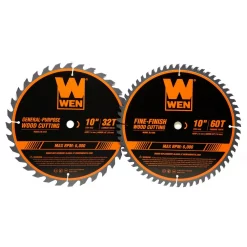 Outlet ❤️ WEN 10 In. 32-Tooth And 60-Tooth Carbide-Tipped Professional Woodworking Saw Blade Set (2-Pack) ❤️