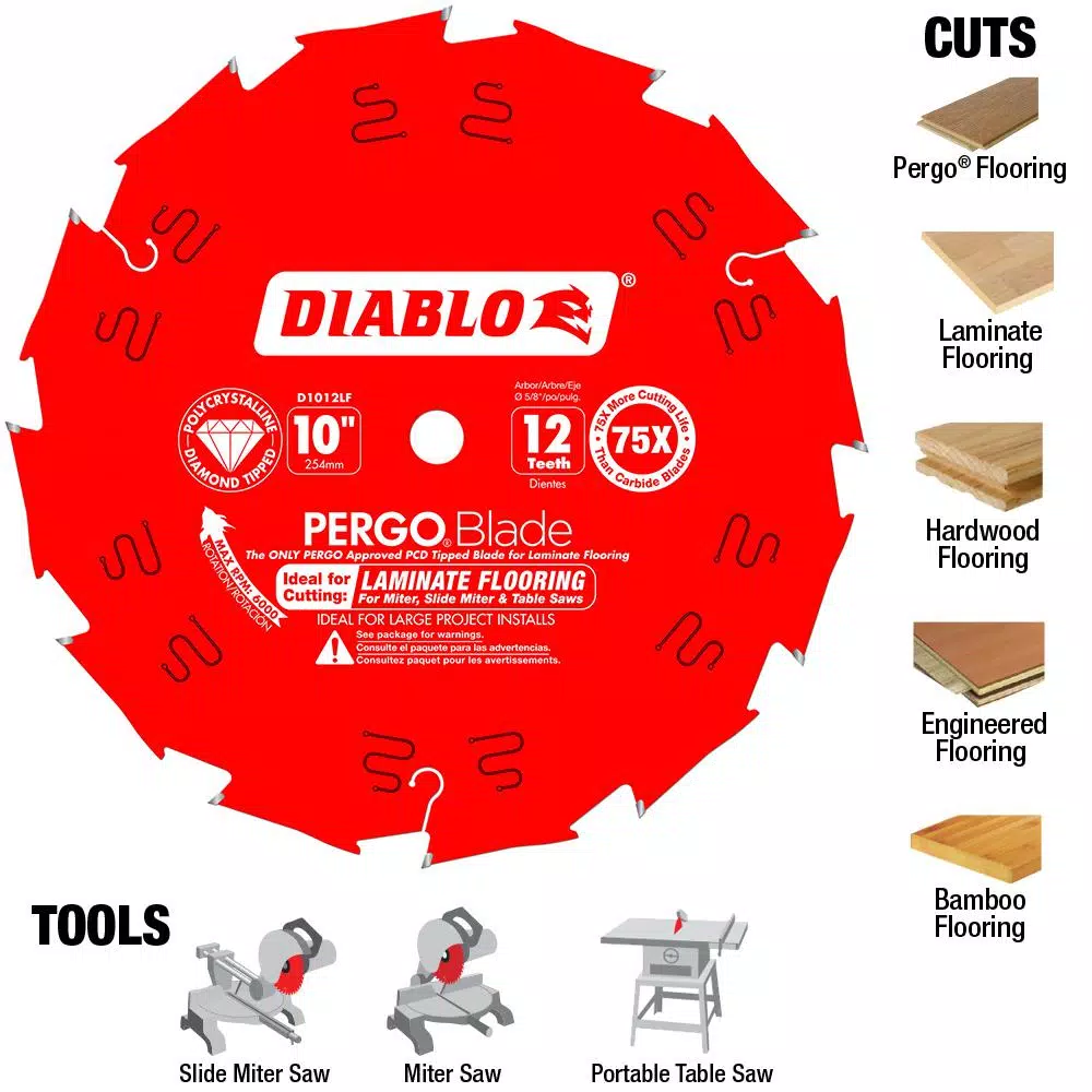 Top 10 ❤️ DIABLO 10 In. X 12-Tooth Polycrystalline Diamond (PCD) Tipped Ultimate Flooring Blade 🎉 7 Top 10 ❤️ DIABLO 10 In. X 12-Tooth Polycrystalline Diamond (PCD) Tipped Ultimate Flooring Blade 🎉 - Image 5
