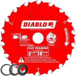 New ๐ DIABLO 5-3/8 In X 18-Tooth Fast Framing Saw Blade With Bushings โ