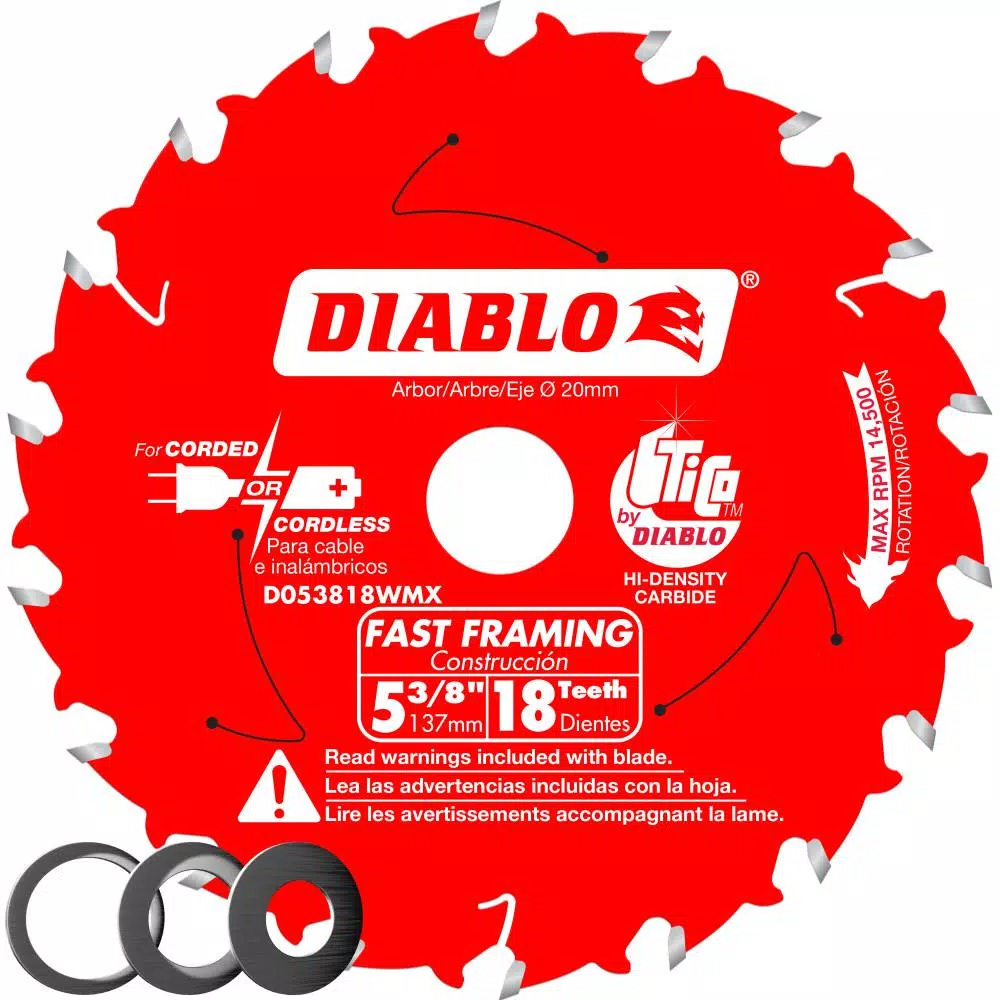 New 🔔 DIABLO 5-3/8 In X 18-Tooth Fast Framing Saw Blade With Bushings ⌛ 3 New 🔔 DIABLO 5-3/8 In X 18-Tooth Fast Framing Saw Blade With Bushings ⌛