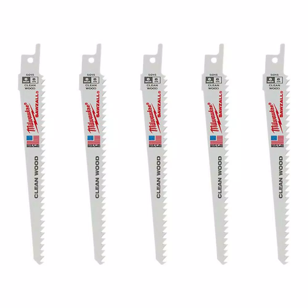 Discount 💯 Milwaukee 6 In. 6 Teeth Per In. Clean Wood Cutting SAWZALL Reciprocating Saw Blades (5 Pack) 🧨