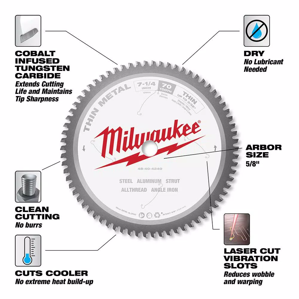 Budget 😉 Milwaukee 7-1/4 In. X 70 Carbide Teeth Thin Metal Cutting Circular Saw Blade 🛒 5 Budget 😉 Milwaukee 7-1/4 In. X 70 Carbide Teeth Thin Metal Cutting Circular Saw Blade 🛒 - Image 3