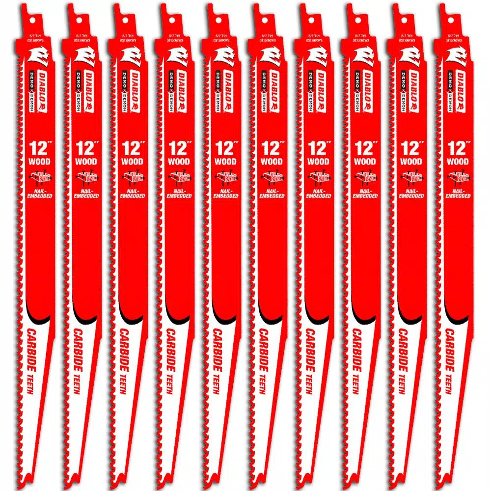 Coupon ๐ DIABLO 12 In. 5/7 TPI Carbide-Tipped Demo Demon Nail-Embedded Wood Cutting Reciprocating Saw Blade (10-Pack) โญ 3 Coupon ๐ DIABLO 12 In. 5/7 TPI Carbide-Tipped Demo Demon Nail-Embedded Wood Cutting Reciprocating Saw Blade (10-Pack) โญ