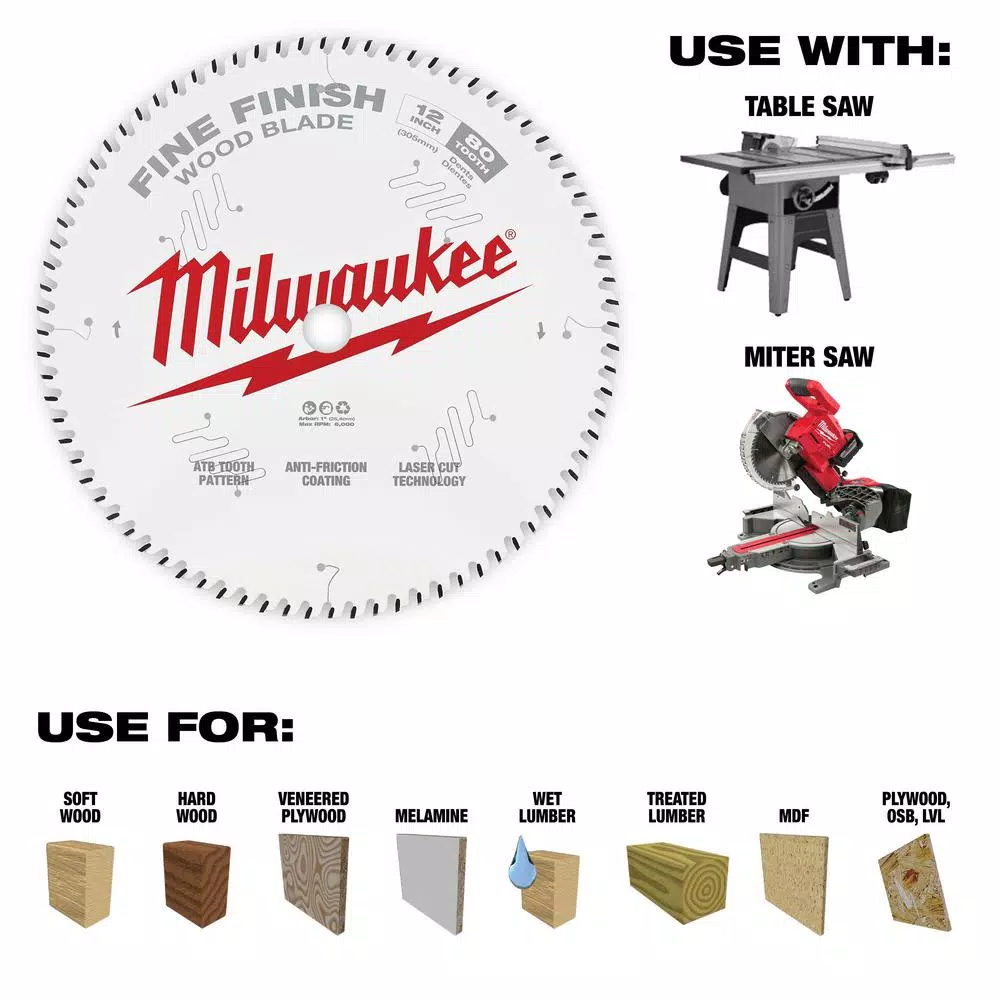 Best reviews of 👍 Milwaukee 12 In. X 80-Tooth Fine Finish Circular Saw Blade ✨