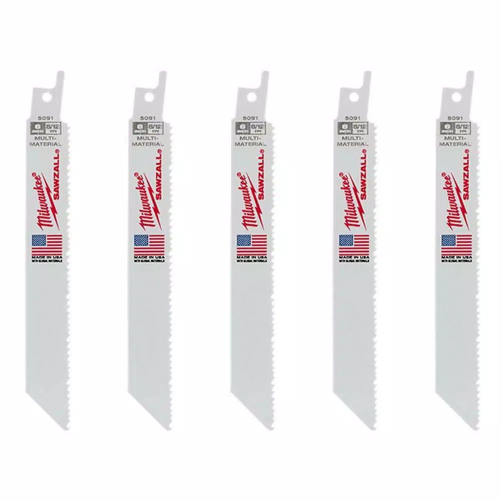 New 🎁 Milwaukee 6 In. 8/12 Teeth Per In. Mutli-Material Cutting SAWZALL Reciprocating Saw Blades (5 Pack) 👏