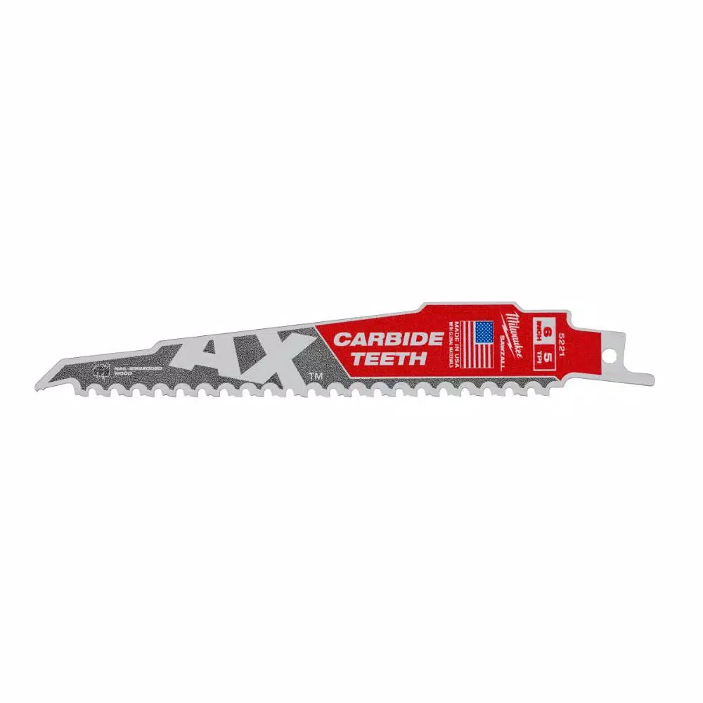 Promo ✨ Milwaukee 6 In. 5 TPI AX Carbide Teeth Demo Nail Embedded Wood Cutting SAWZALL Reciprocating Saw Blade (1-Pack) 🎁