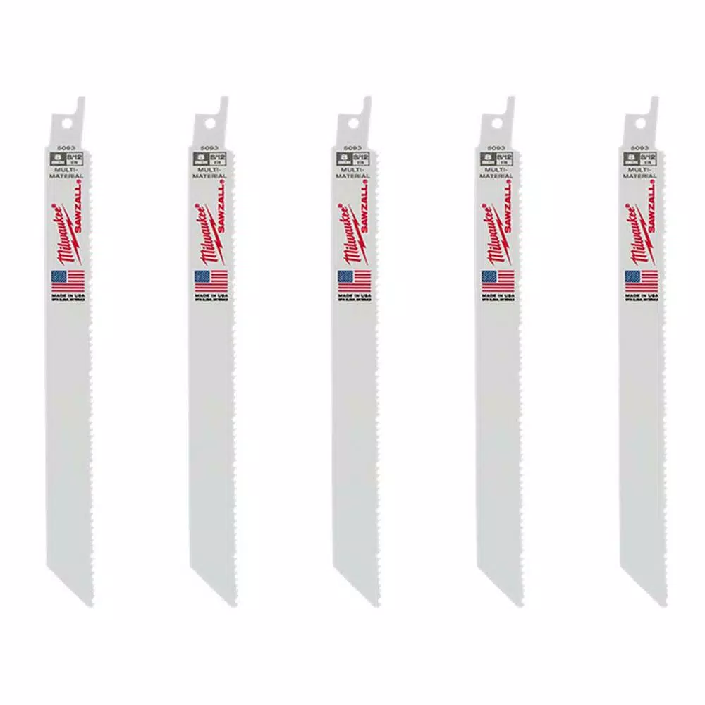 Brand new ๐ Milwaukee 8 In. 8/12 Teeth Per In. Mutli-Material Cutting SAWZALL Reciprocating Saw Blades (5 Pack) ๐