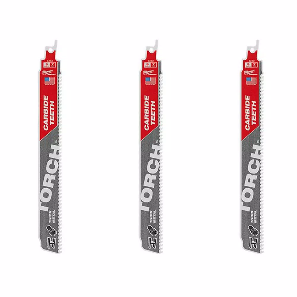 Discount ๐ฅฐ Milwaukee 9 In. 7 TPIย TORCH Carbide Teeth Thick Metal Cutting SAWZALL Reciprocating Saw Blade (3 Pack) ๐ฅ